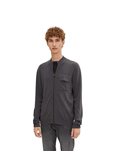 TOM TAILOR Denim Męskie Kardigan z kieszenią na piersi 1032322, 29476 - Coal Grey, XS