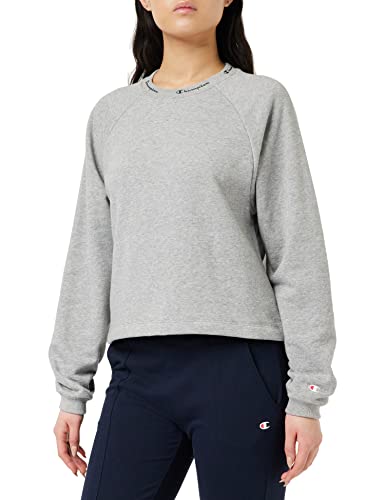 Champion Damska bluza z okrągłym dekoltem Legacy American Classics Powerblend Terry Taped Logo Boxy Crew Neck, Jasnoszary melanż, XS