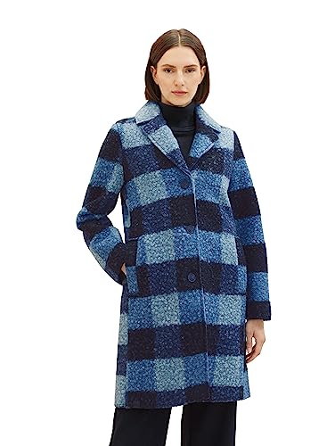 TOM TAILOR Damski płaszcz Boucle ze wzorem w kratkę, 32513-Navy Blue Check Print, L