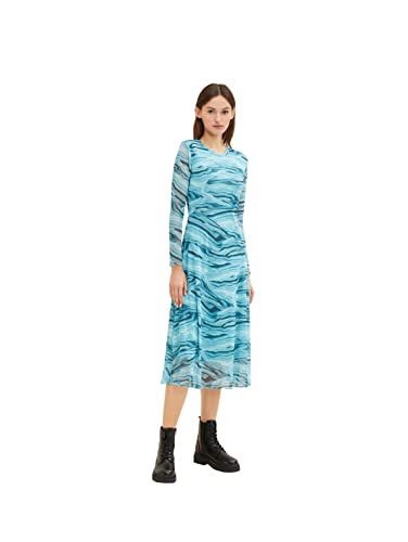 TOM TAILOR Denim Damski Sukienka z siateczki ze wzorem 1034283, 30701 - Aqua Marble Print, L