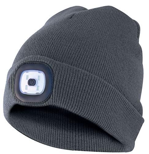 Velamp Lighthouse Czapka z lampką przednią LED, 100 Lumen, ładowalna, zmywalna Z Tylnym Reflektorem. do biwakowania, Jogging, Pracować. Unisex. Dorosły. Ciemnoszary, Jeden rozmiar, Ciemny szary, 70