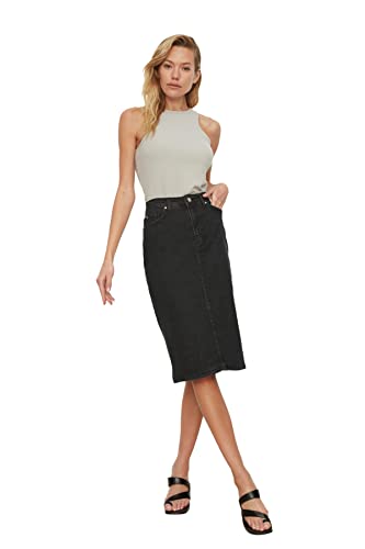 Trendyol Damska spódnica Black Midi Denim, czarny, 38