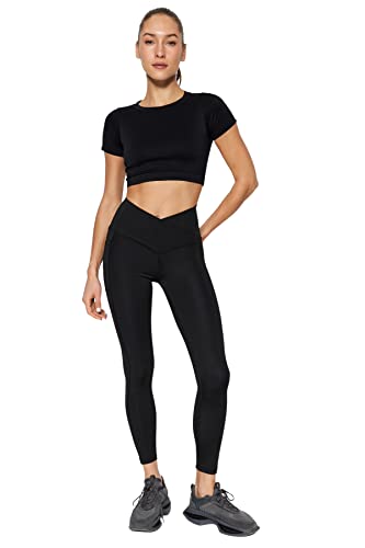 Trendyol Damskie legginsy sportowe z wysokim stanem, obcisłe dopasowanie, pełny rozmiar, czarny, XL, Czarny, XL