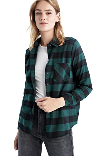 DeFacto Damska bluzka z długim rękawem koszula z guzikami do odzieży rekreacyjnej (D.Green, XS), zielony, XS