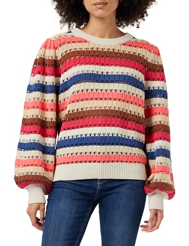 Minus Damski sweter z dzianiny Mikala z długim rękawem, malinowy sorbet w paski, XXL, Rasberry Sorbet Stripe, XXL