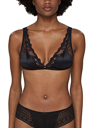 ESPRIT Damski satynowy biustonosz z koronką, Wireless Soft, czarny, S
