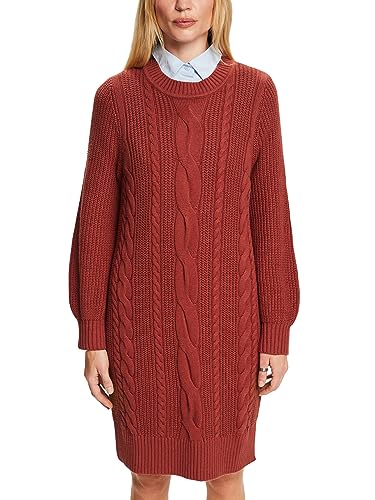 ESPRIT Sukienka z dzianiny warkoczowej z mieszanki wełny, Rust Brown, S