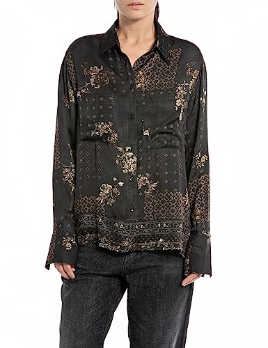 Replay Bluzka damska, 010 Dark Brown/Cream, S