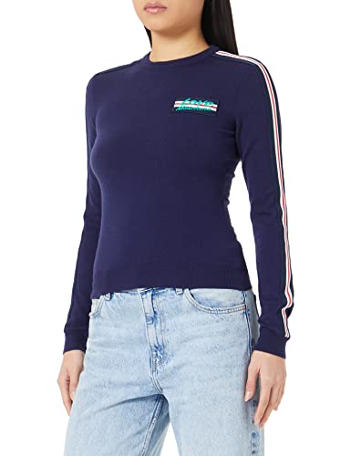 Love Moschino Damski sweter slim fit z długim rękawem z okrągłym dekoltem z paskami i naszywkami, ciemnoniebieski, 40
