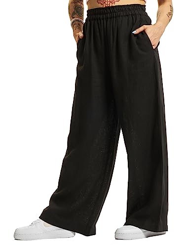 ONLY Spodnie damskie z wysokim stanem, mieszanka lnu, czarny, (XS) W / 32L