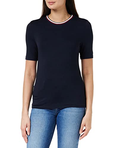 Tommy Hilfiger Damska bluzka z dzianiny Slim Global Stripe C-nk Ss S/S, Pustynne niebo, S