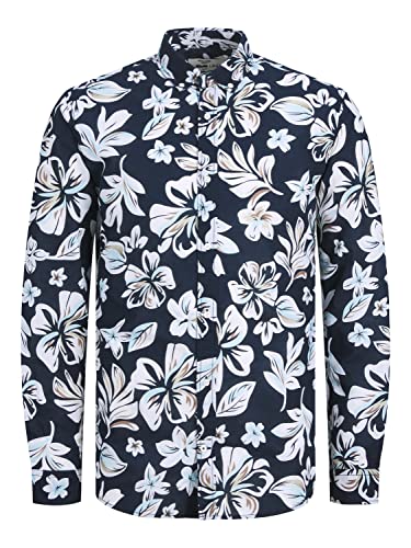 JACK & JONES Koszula męska, Navy Blazer/Aop: slim fit, S