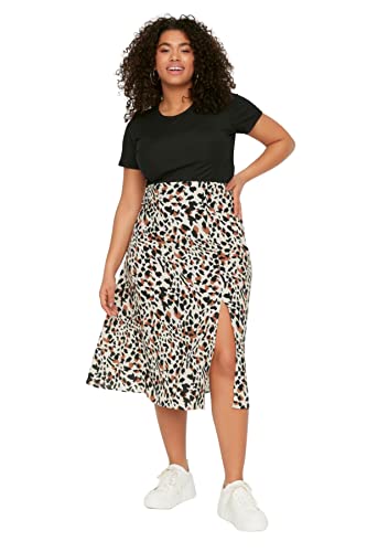 Trendyol Damskie plus rozmiar midi owinąć normalne tkane plus rozmiar spódnica, beżowy, 44