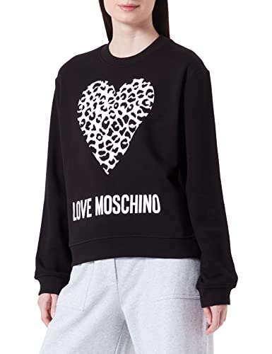Love Moschino Damska bluza o regularnym kroju z maxi zwierzęcym sercem i logo, czarny, 44