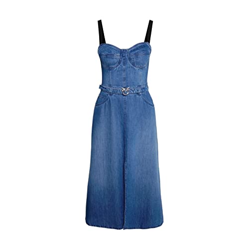 Pinko Bocce Lekka Denim Sukienka Logo Damska, Zg4_biały/Ciemny Niebieski, 42