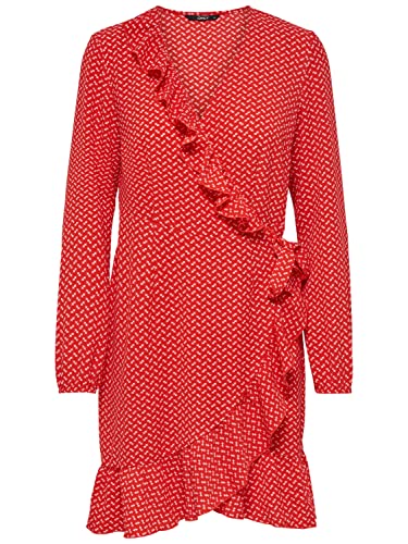 ONLY Damska sukienka owijana falbanka, Poppy Red, 38
