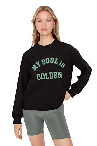 TRENDYOL Damska bluza Crew Neck Plain Regular, czarny, L