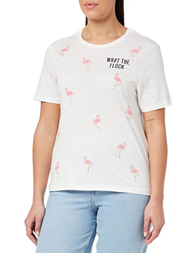 ONLY Women's ONLKITA REG S/S Flamingle TOP Box JRS T-Shirt, Bright White/AOP:Flamingo, S