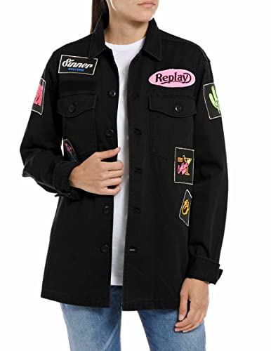 Replay Koszula damska W2091, 099 czarna płyta, XL, 099 Blackboard, XL