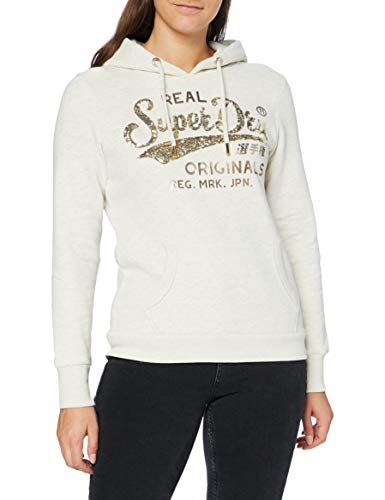 Superdry Damska bluza z kapturem Script Sequin, Oatmeal Marl, XXS