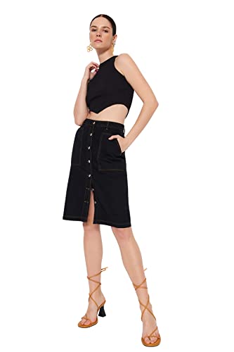 TRENDYOL Women's damska spódnica ołówkowa midi Shift Denim Rock Skirt, czarna, 34, Schwarz, 34