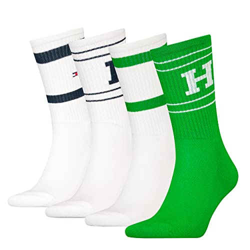Tommy Hilfiger Męskie TH Women Short 4P GLOBAL Stripe Casual Sock, zielone/białe, 43/46, Zielony/biały, 43-46 EU