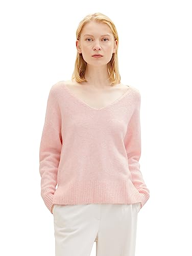 TOM TAILOR Denim Damski sweter Basic z dekoltem w serek, 32541-light English Rose Melange, M