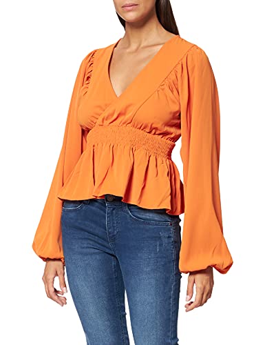 NA-KD Smocked Waist Blouse Koszula damska, Pomarańczowy, 46, Pomarańczowy, 40