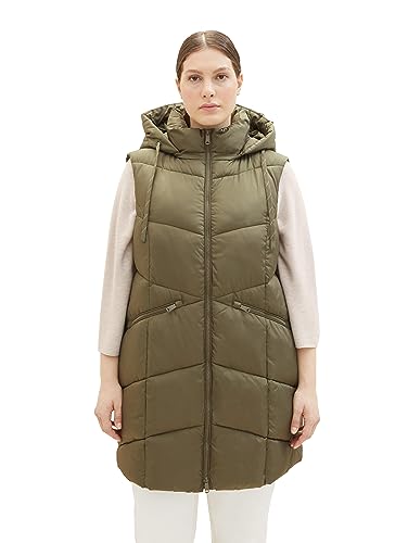 TOM TAILOR Damska kamizelka pikowana Longstyle, 11848-Jungle Soil Green, 46