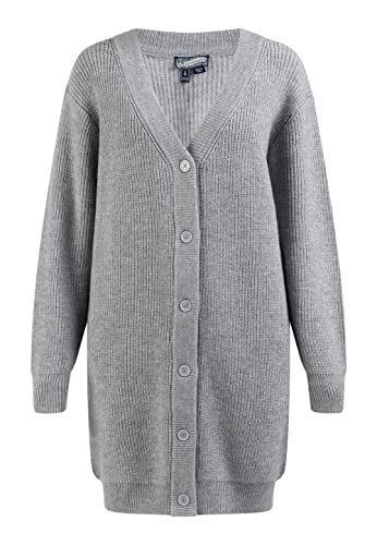 DreiMaster Dzianinowy długi kardigan damski 39425071, szary melanż, M-L