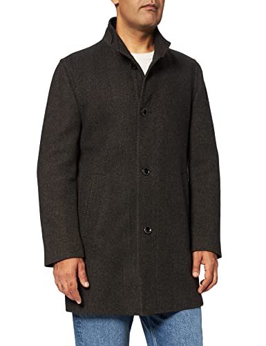 bugatti Męski płaszcz, klasyczny płaszcz wełniany ze stójką o wygodnym kroju, brązowy, 48