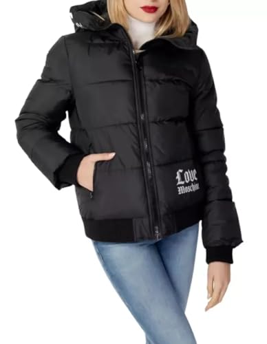 Love Moschino Spersonalizowana z Gotycką Miłość Kaptur i Logo Print. Kurtka damska, czarny, 36