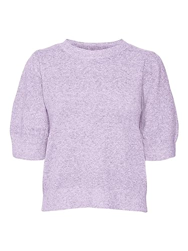 VERO MODA Damski sweter VMDOFFY 2/4 O-Neck GA NOOS, Orchid Bloom/szczegóły: melanż, L, Orchid Bloom/Szczegóły: melanż, L