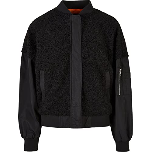 Urban Classics Damska kurtka oversized Sherpa Mixed Bomberka, damska kurtka oversize w typowym stylu bomberki, dostępna w dwóch kolorach, rozmiarach XS-5XL, Schwarz, 3XL
