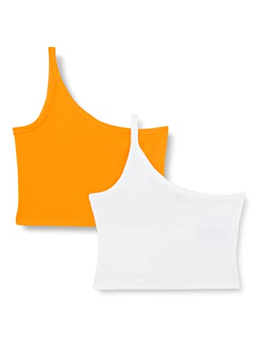 ONLY Women's ONLRIKKE ONE Shoulder Rib Tee 2-pak WVN top, Flame Orange, 3XL