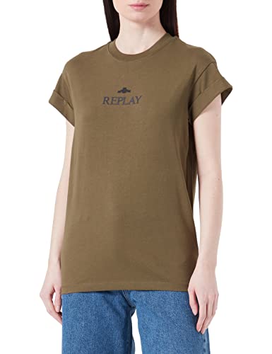 Replay Damska koszulka z krótkim rękawem z logo, 238 Army Green, M