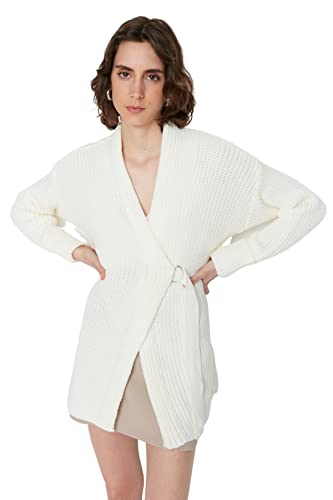 Trendyol Damski standardowy standardowy dwurzędowy kardigan z dzianiny, Ecru, S