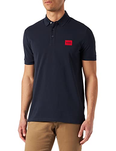 HUGO Męska koszulka polo Dereso222 Slim-Fit z bawełny piqué z czerwonym logo, Dark Blue405, S