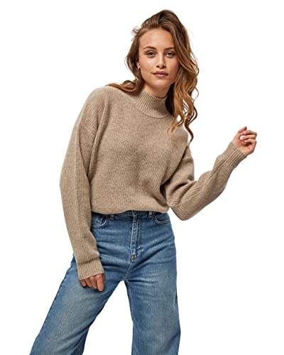 Minus Maisie damski sweter z dzianiny z wysokim kołnierzem, 354 Nomad Sand Melange, M