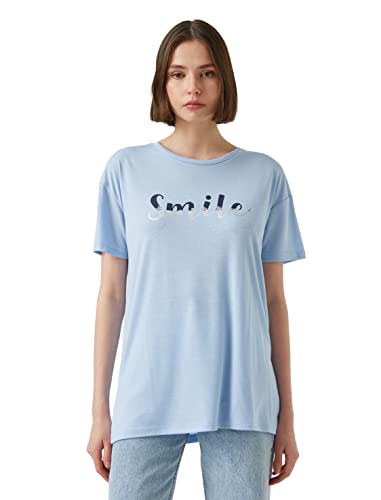 Koton Damska koszulka z nadrukiem Rundhals Kurzarm Smile T, niebieska (606), M, Blau (606), M