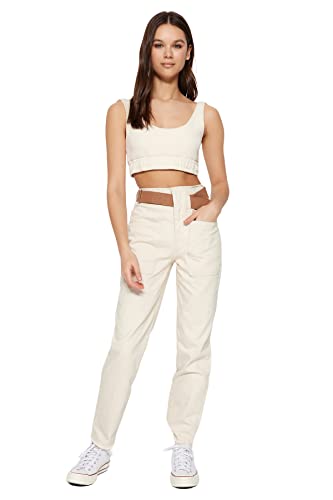 Trendyol Damskie spodnie jeansowe z wysokim stanem Skinny Fit Straight, Ecru, 32