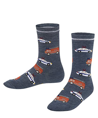 FALKE Uniseks - dzieci Skarpety Police and Fire Cars K SO Zrównoważona Bawełna z wzorem 1 Para, Niebieski (Light Denim 6660), 35-38 (9-12 lata)