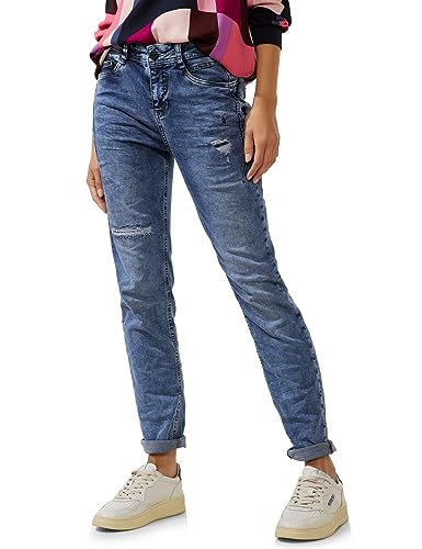 Street One Damskie spodnie jeansowe w stylu used look, Mid Indigo Destroy Wash, 31W / 30L