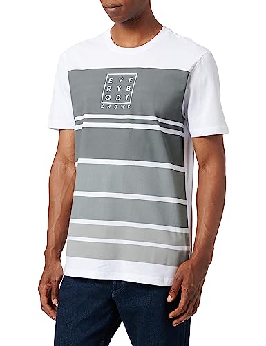 Koton Męski t-shirt z nadrukiem z loganem, wielokolorowy, z okrągłym dekoltem, biały (000), L