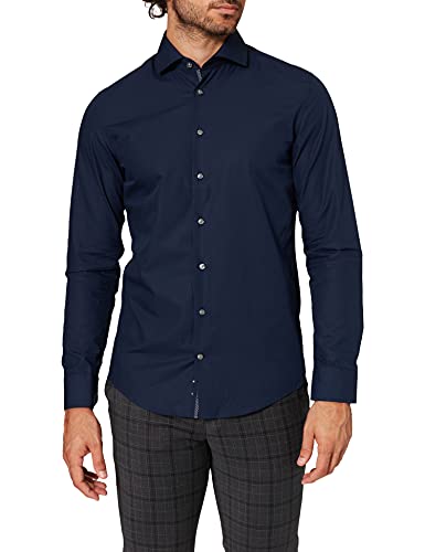Seidensticker Męska koszula Slim Fit Langarm Popeline, Ciemnoniebieski, 45