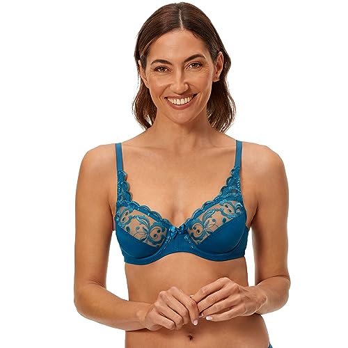 Playtex Damski z fiszbinami z mikrofibry – haft Essential Elegance, X1 biustonosz, niebieski patyna, 95B, Patyna niebieska, 95B