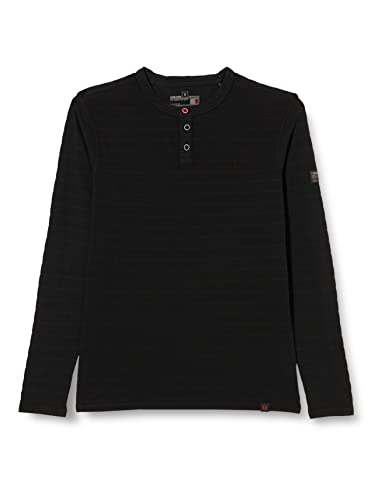Timezone Męska koszula Tonal Stripe z długim rękawem Henley, czarna, S