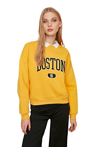 Trendyol Damska bluza z nadrukiem Boyfriend Rogged Knitted Sweatshirt, XL (DE)