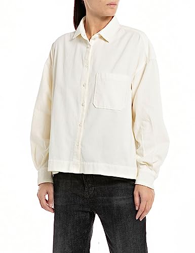 Replay Damska bluzka sztruksowa Comfort Fit, 002 Masło, XXS