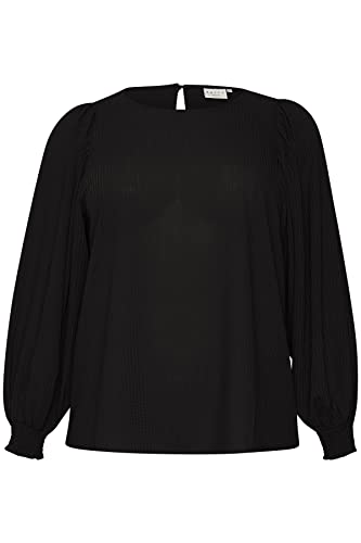 Kaffe Curve Plus Size Damska bluzka z długim rękawem okrągły dekolt Regular Fit, Głęboka czerń, 44/du?y rozmiar